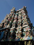 One of the twelve towers on Sri Meenakshi Temple.  It is a mound of statutes.  The temple was built in the 16th and 17th centuries.  This was roughly the Baroque Period in Europe and somehow the towers seemed not that distant from Versailles - just switch gods for cherubs.  Of course the towers also seemed reminiscent of Notre Dame's facade and the bright colors reminded us of Gaudi's Sagrada Familia.  