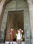 Maggie and Swiss Guards.  The uniforms of the guards were supposedly designed by Michelangelo, who otherwise was not known for his sense of humor.