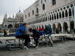 Sketching in the piazzetta, seated on the raised walkways used during the floods