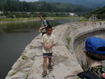 Crossing the reservoir dam