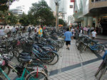 Bicycle parking lot outside the Chengdu Canting.  We had a very fun meal there for about $5, consisting of all sorts of weird stuff like sea cucumbers and eels.  