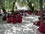 Waiting for the rest of the monks to come in the debating courtyard
