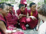 Maggie talking with the monks