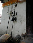 Hindu tridents outside a Vishnu temple