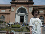 Maggie at the entrance to the Egyptian Museum. Our guidebook says that if you spent only one minute at each exhibit, it would take nine months to see them all.  There are some unique touches, repainted mounts where the paint has run onto the artifact and wiped off with a rag, yet it is one of the most interesting places we have been with some of the most beautiful objects.