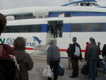 Boarding the Sea Cat, a fancy and fast catamaran ferry, for the ride back to Athens