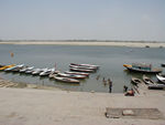 For most of its course the Ganga is a wide and sluggish stream.  It flows through one of the most fertile and densely populated tracts of territory in the world -- from the Himalayas to the Bay of Bengal.  The Ganga drains a quarter of India.  For most of its course the Ganges flows through Indian territory, although its large delta in the Bengal area lies mostly in Bangladesh. 
