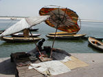 Boatmen resting in the heat of the day.  The temperatures have been over 100 nearly every day. 