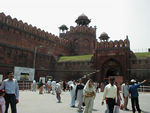 The entrance to the Red Fort.  Indians pay 4 cents; foreigners pay $5.  The Fort, though it served as a military barracks for the British and still does so for the Indian Army, originally enclosed living quarters and gardens for the emperor and the royal court.