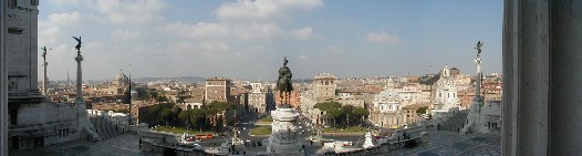 View from Vittorio Emmanuel.  The flying saucer just to the right of the leftmost flagpole is the top of the Pantheon