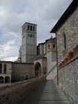 The big arch on the right is the entrance to the lower church.  The upper church is on top of it