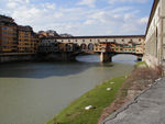 Ponte Vecchio built in 1345.  It was the only bridge not destoryed by the Germans.  First segmental arch bridge built in the West.  The upper gallery was built in 1564 by Cosimo Medeci to connect palaces, keeping the riff raff away from the art loving nobles.  