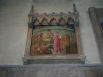 Homage to Dante inside the cathedral by Michelino in 1465.  This is fun only because the Florentines sentenced Dante to death - Dante was part of the losing faction - and Dante died in exile.  The inscription is in Latin, though Dante chose to write Divine Comedy in Italian.  We've read that Dante's use of Florentine Italian not only made Italian the language of European literature, but made the Florentine dialect standard Italian.