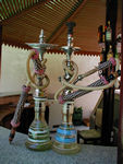 Sheesha, water pipes for tobacco, usually seen in ahwas, coffeeshops, where patrons receive use of a pipe, coals, and tobacco