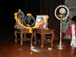 Shrine on the stage.  Traditionally, Kuchipudi begins with the sprinkling of holy water and the burning of incense.  
