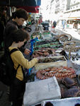 Examining the selection at the fish mongers in Rue Cler