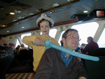 A pirate slaying an ugly varlet onboard the Jonathon Swift, our ferry
